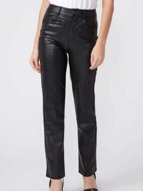 Paige Stella Straight Vegan Leather Pants in Black